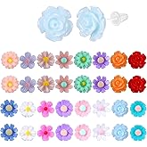Xindojuz 16 Pairs Plastic Earrings for Sensitive Ears, Colorful Flower Plastic Post Earrings Lightweight Cute Floral Studs Jewelry for Women Sports with Organizer Box