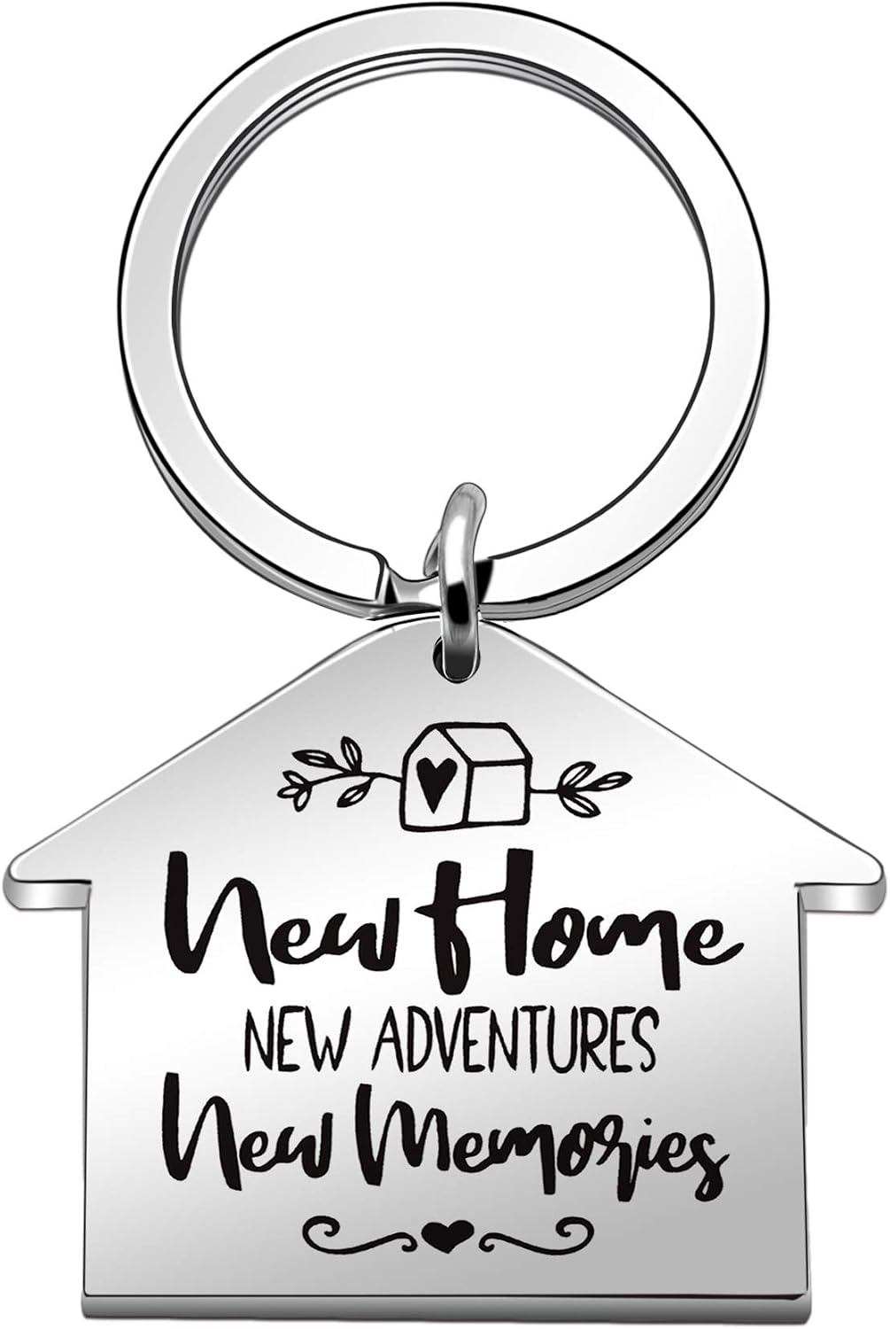 New Home Adventures & Memories Keyring Keychain Housewarming Gifts for Relatives & Friends, Silver
