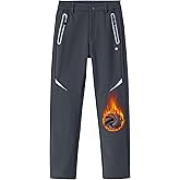 MoFiz Boys Fleece Hiking Snow Ski Pants Kids Winter Waterproof Warm Outdoor Pants with Zippered Pocket