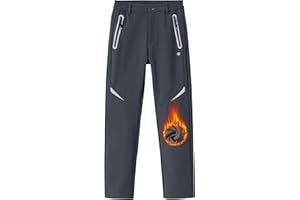 MoFiz Boys Fleece Hiking Snow Ski Pants Kids Winter Waterproof Warm Outdoor Pants with Zippered Pocket