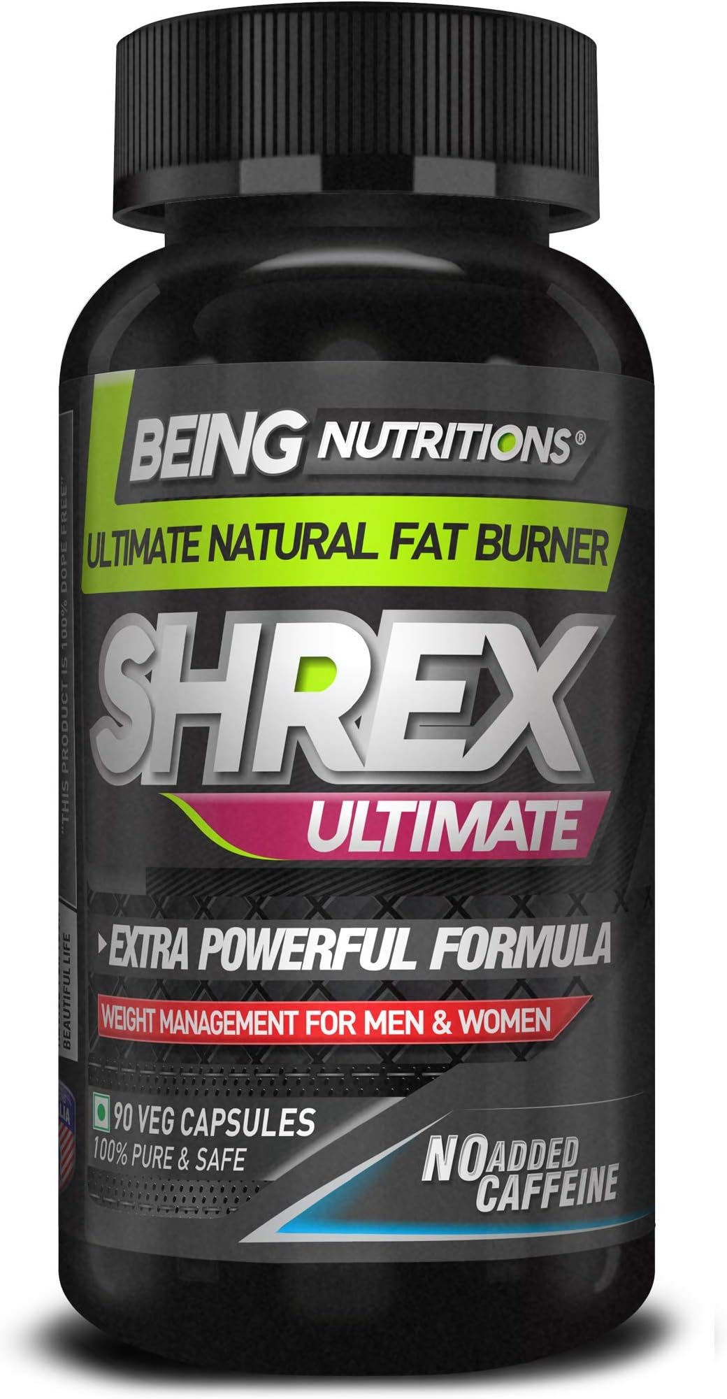 Being Nutritions - SHREX ULTIMATE - ( No Added Caffeine ) Fat Burner with Green Coffee Beans + Green Tea + Garcinia Cambogia Extract + 8 Natural Ingredients ( 90 Veg Capsules )