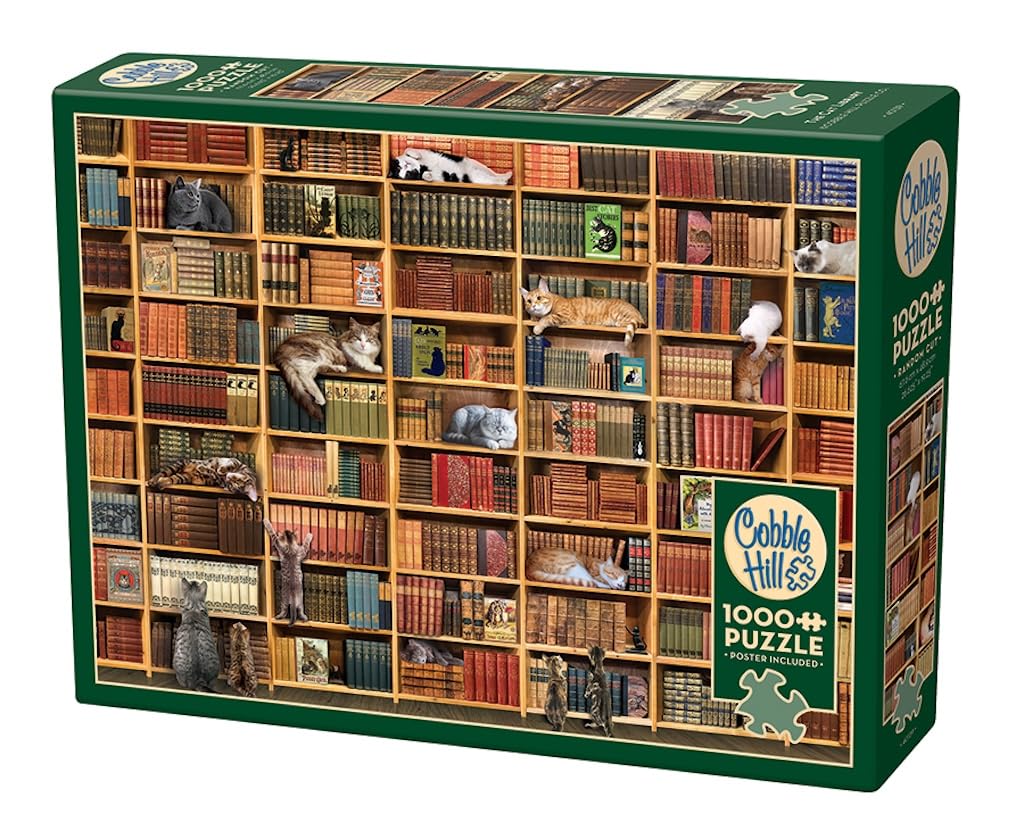 Cobble Hill 1000 Piece Puzzle - The Cat Library - Sample Poster Included