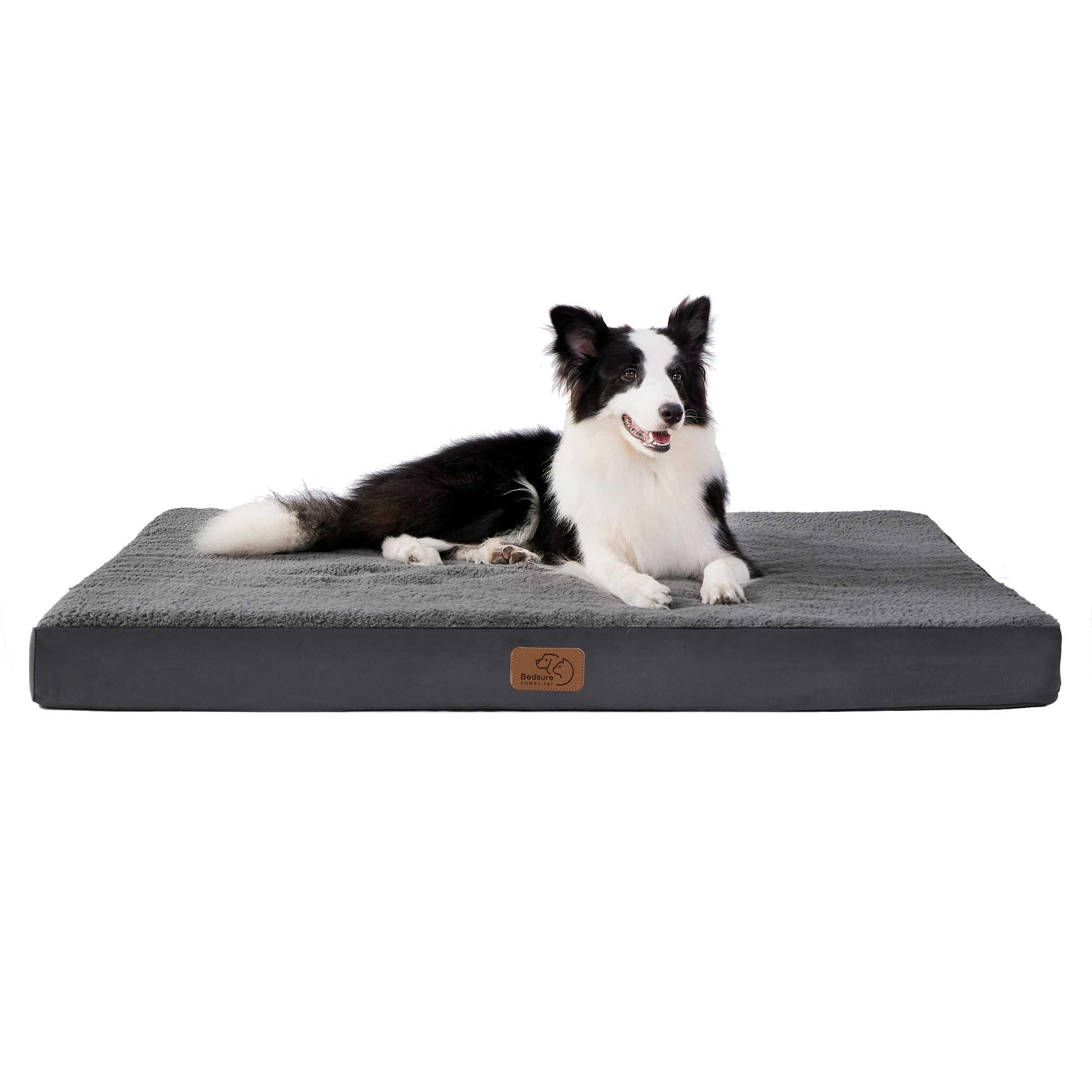 Bedsure Large Dog Bed Washable - Orthopedic Dog Bed and Mattress Mat for Dog Crate with Removable Plush Sherpa Cover and Non-Slip Bottom, Gifts for Dog, Grey, 91x69x7.6cm