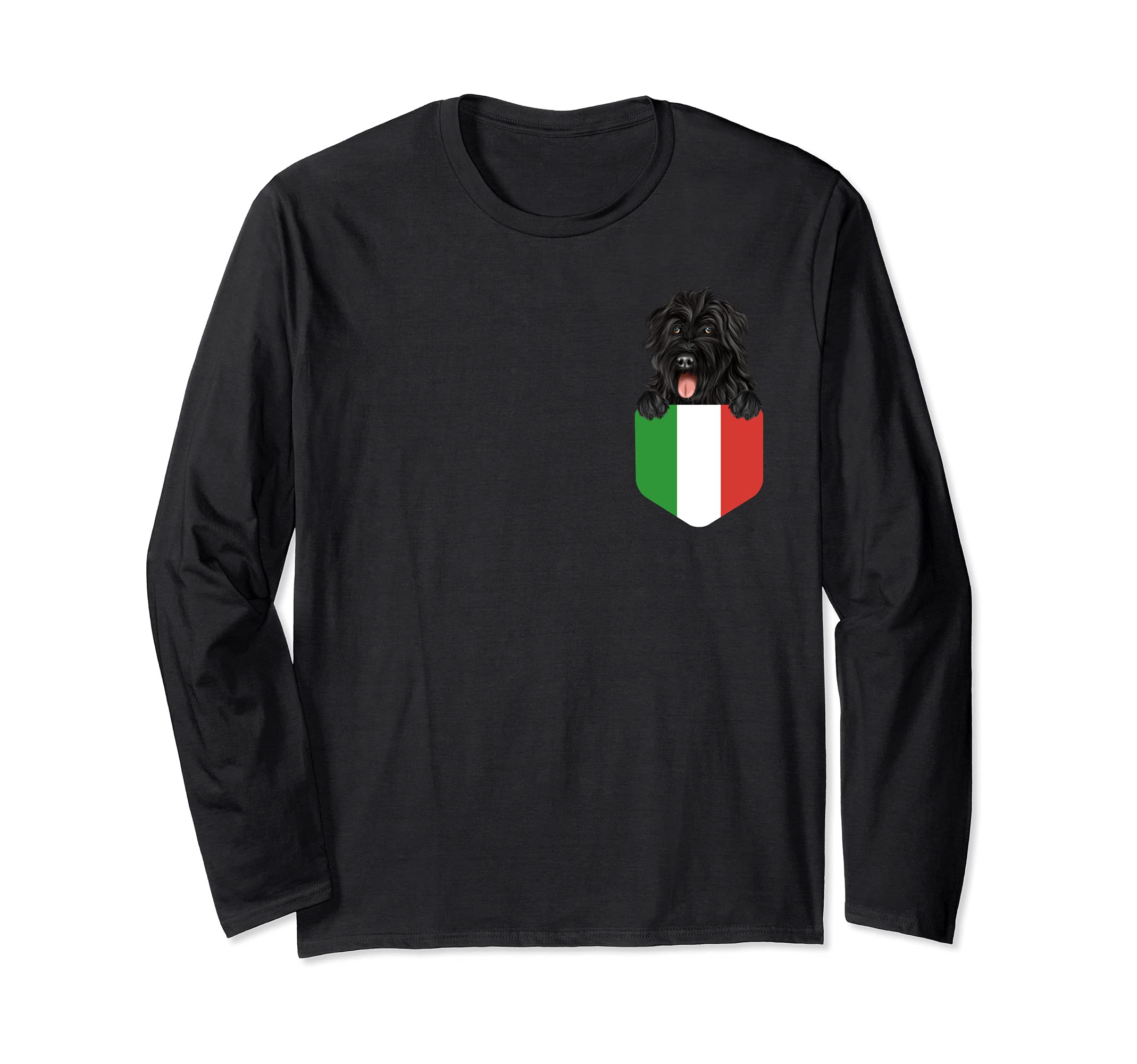 Italy Flag Bouvier des Flandres Dog In Pocket Long Sleeve T-Shirt