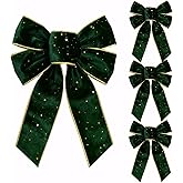 Vickasi 4 Pieces Christmas Wreath Bows for Front Door, Glitter Green Velvet Ribbon Bowknot Holiday Bows Accessories for Wreath Baby Shower Wedding Decorations