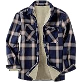 Beotyshow Mens Sherpa Fleece Lined Flannel Shirt Jacket Long Sleeve Button Down Plaid Winter Jacket