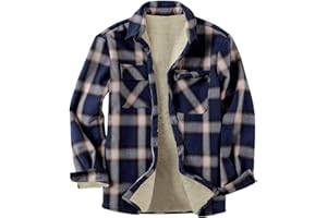 Beotyshow Mens Sherpa Fleece Lined Flannel Shirt Jacket Long Sleeve Button Down Plaid Winter Jacket