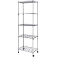 JS HANGER Wire Shelving Unit with Wheels, 5-Tier Heavy Duty Height Adjustable Rolling Metal Shelves for Storage, 550 lbs Capacity, 23.23''W X 13.4''D X 71''H, Silver