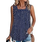 JOLIGAL Womens Tank Tops Summer Square Neck Pleated Sleeveless Top Casual Loose Fit Basic Shirts