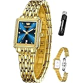 OLEVS Women's Small Gold Watch, Square Ladies Watches for Small Wrists, Dainty Fashion Luxury Dressy Analog Quartz Date Waterproof Wrist Watch for Women,Gold/Black/White/Blue/Green Face