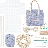 WADORN DIY Knitting Crochet Bag Making Kit, Handmade Woven Tote Bag Making Materials Set Women Shoulder Bag Making Accessories Hand Crafting Yarn Weaving Kit Birthday Christmas Gift, Blue