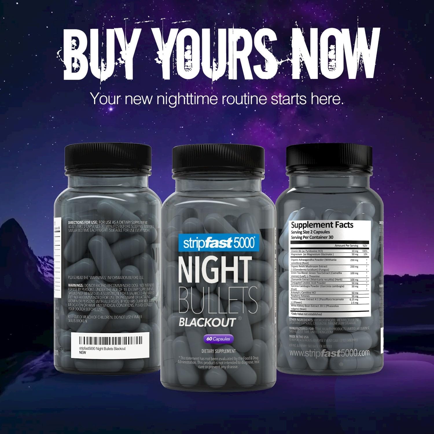 stripfast5000 Night Bullet Capsules for Women and Men - 60 Count