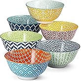 KooK Colorful Bowl, Ceramic Porcelain Bowls for Cereal, Fruit, Vibrant Patterned, Multi Color Designs, Housewarming Gift and Kitchen Decor for Soup, Salad, Set of 6, 18oz (Colorful)