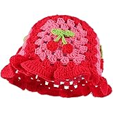 Fiewmay Crochet Bucket Hat for Women Handmade Floral Hat Portable Knitted Elastic Cute Beach Hat for Vacation Traveling
