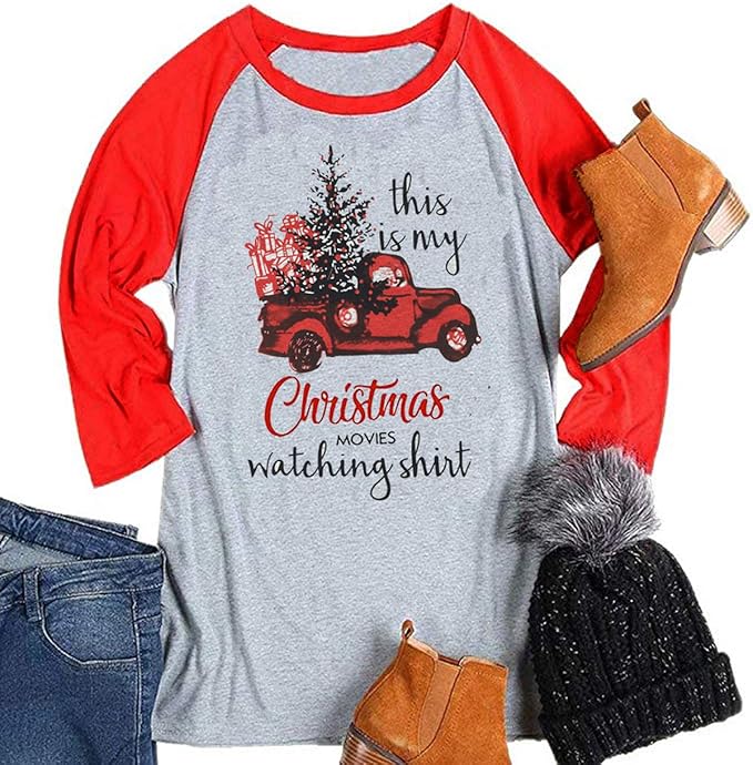 Amazon.com This is My Christmas Movie Watching Shirt Women Raglan 3/4