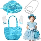 Tradder 5 Pcs Tea Party Hat Accessories Girls Tea Party Gloves Fascinator Hat Handbag Bracelet Necklace for Outfit Decoration