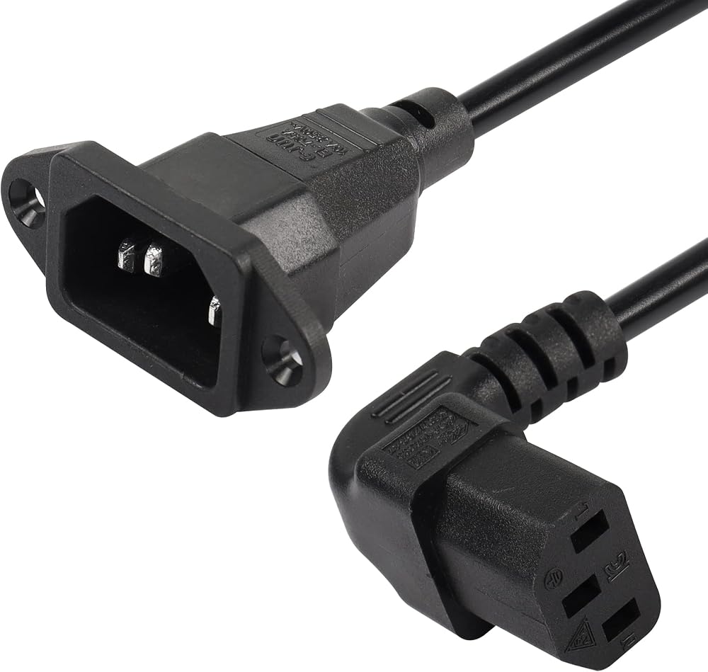 CERRXIAN Panel Mount C14 to 90 Degree C13 PDU Power Cable 0.3M 10A 250V