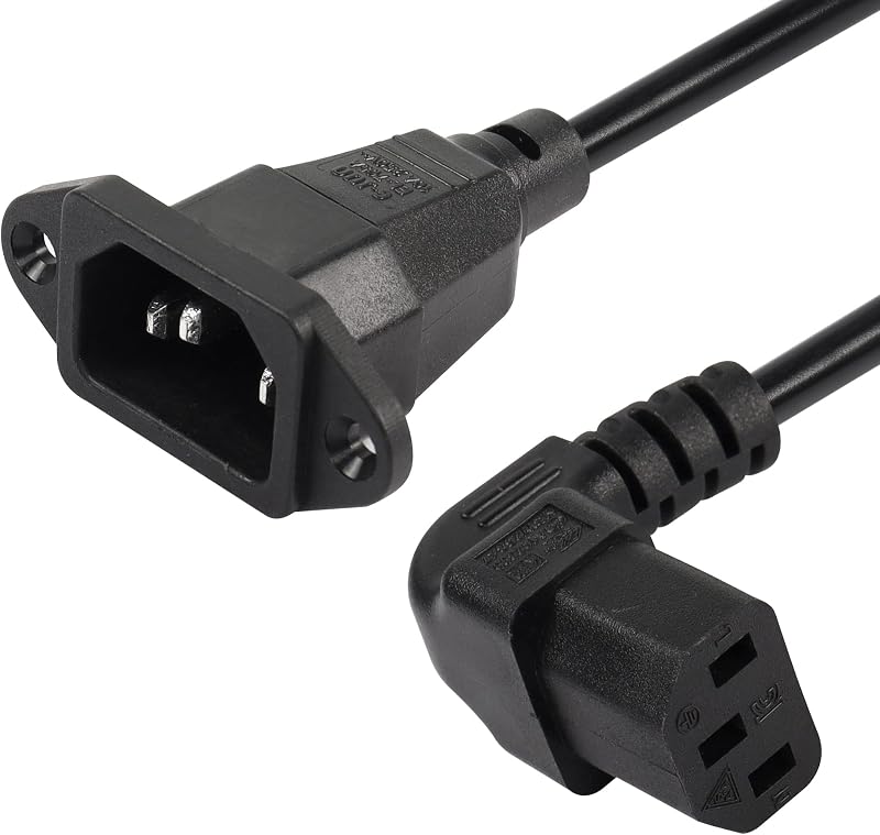 CERRXIAN Panel Mount C14 to 90 Degree C13 PDU Power Cable 0.3M 10A 250V