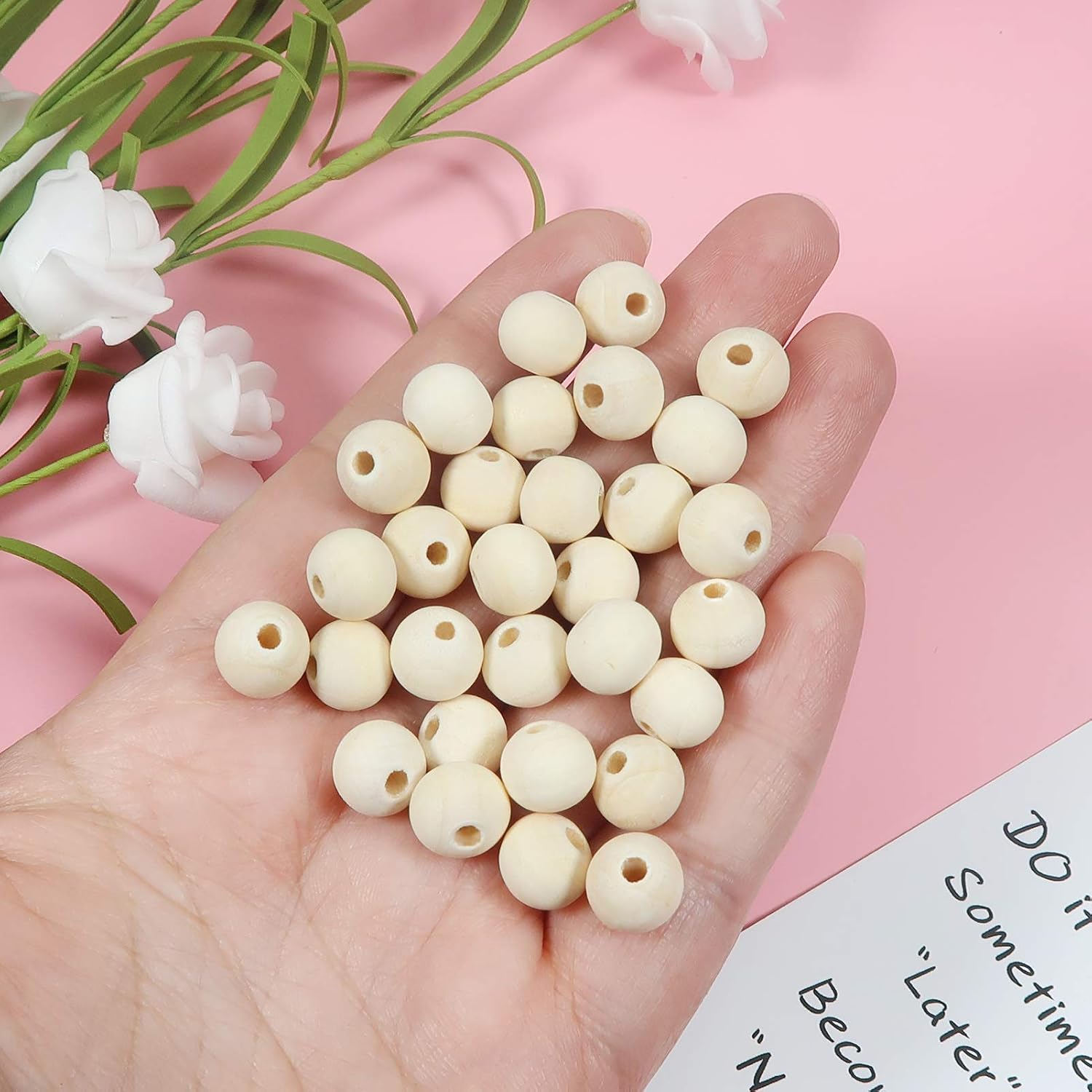 TOAOB 100pcs Wooden Beads Round Wood Beads 10mm for Crafts Decoration DIY Jewelry Making, Light Brown - Image 5