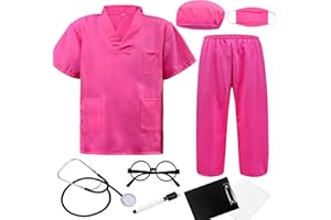 ZZIHAN Doctor Costume for Kids & Toddlers 9Pcs Scrubs Set for Boys & Girls Ages 3-12, Halloween, Career Day, Dress-Up Play