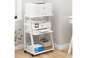 Natwind 19.7"x15.7" Printer Stand,3 Tier Printer Table with Charging Station, Rolling Cart with Adjustable Storage Shelf for Home Office Organization, Stand for Heat Press,3D Printer (White)