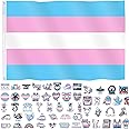 Transgender Pride Flag 3x5 Ft Pride Month Accessories Trans Rainbow Banner Decorations for Parades Party with 60 Stikers