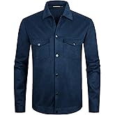 Alex Vando Mens Suede Shirt Jackets Long Sleeve Two Pockets Snap Casual Button Down Shirts