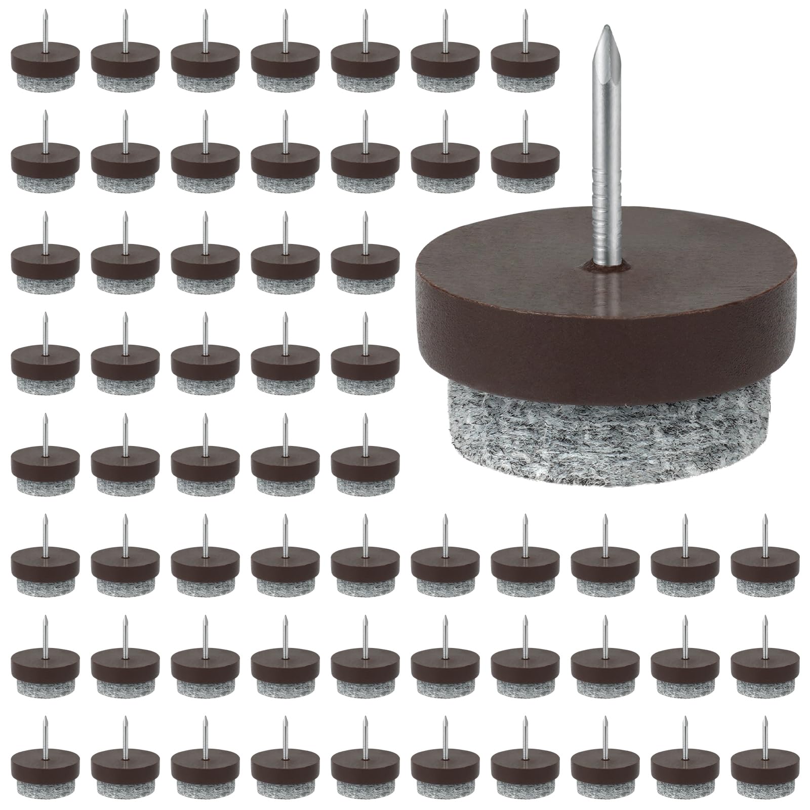 Flintronic 60PCS Furniture Pads Floor Protectors, 24mm Diameter Chair Leg Floor Protectors, 5MM Thick Felt Pads for Furniture Feet with Easy Nail Installation, Non-Slip for Parquet Laminate (Brown)