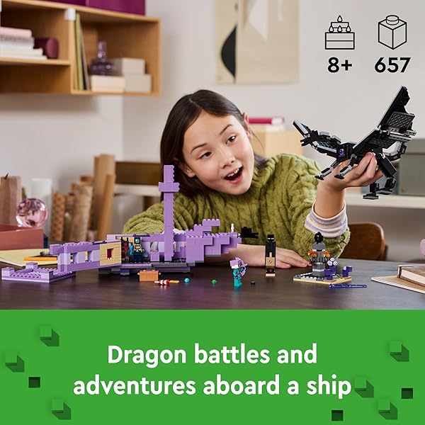 LEGO MINECRAFT THE ENDER DRAGON AND END SHIP BUILDING SET, VIDEO GAME TOY WITH 2 MINECRAFT MINIFIGURES, DRAGON TOY ACTION PLAYSET FOR KIDS, BIRTHDAY GIFT FOR BOYS AND GIRLS AGES 8 AND UP, 21264