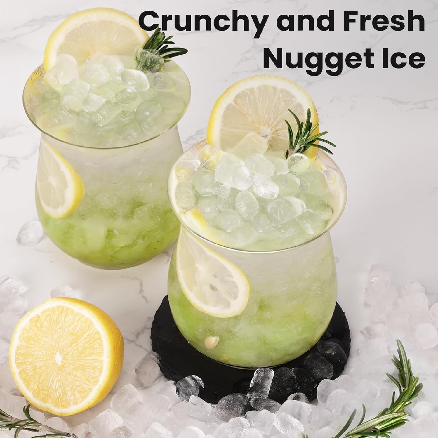Gevi Adella Gemi Nugget Ice Maker Countertop, Chewable Pellet Ice Machine with Portable Ice Basket Large Side Tank Self-Cleaning for Home Kitchen Office Party