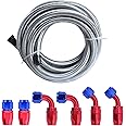 12FT 6AN 3/8 Fuel Line Hose Braided Stainless Steel w/6pcs AN6 Hose Fitting Kit