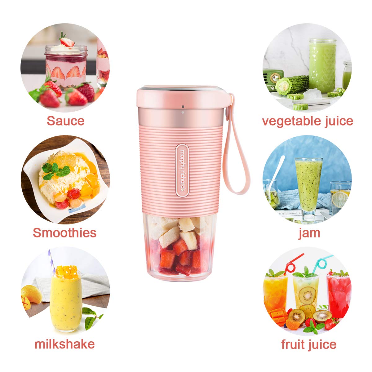 Portable Blender, Mini Personal Blender,Small Smoothie Blender,Fruit Juicer Mixer for Home Outdoor Travel Office with USB Rechargeable,IP68 Waterproof, BPA Free,350ml(Elegant Pink)