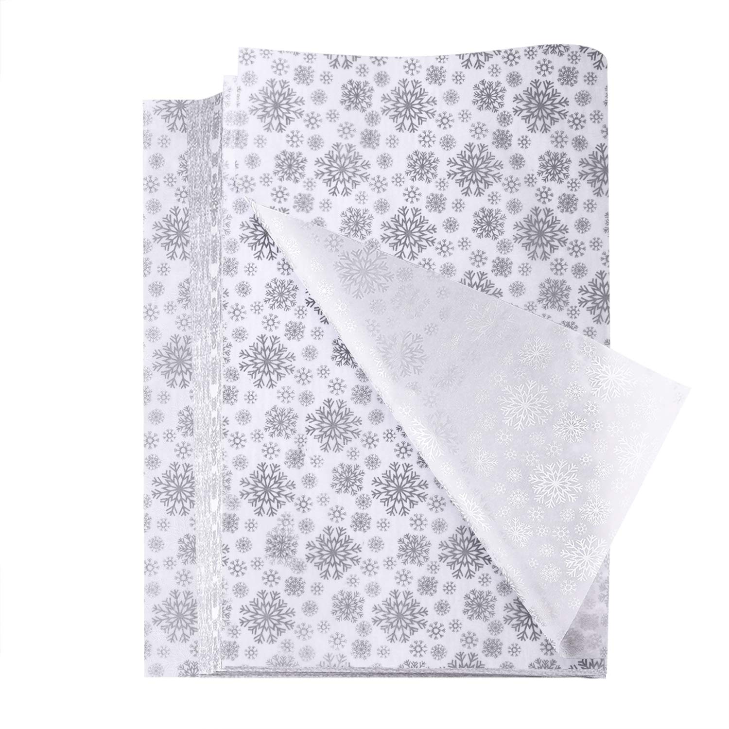 FEPITO 100 Sheets Silver Snowflake Wrapping Paper Big Size Christmas Tissue Paper for DIY and Craft, Gift Bags Decorations (14" x 20")