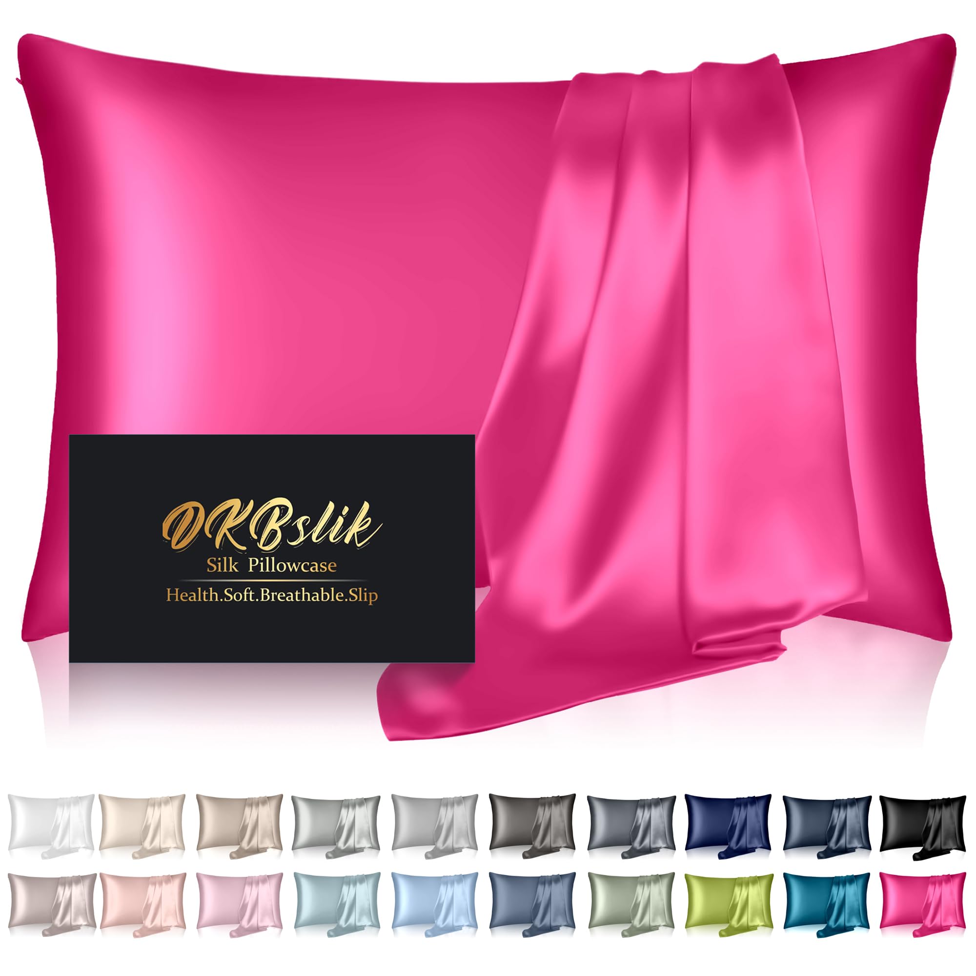 Silk Pillowcase for Hair and Skin, Mulberry Silk Pillow Cases Queen Size, Anti Acne Cooling Beauty Sleep Both Sides Natural Silk Satin Pillowcases with Hidden Zipper, Gifts for Women Men, Hot Pink