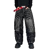 DFGIGT Mens Streetwear Hip Hop Baggy Jeans Wide Leg Skater Denim Pants Loose Long Trousers