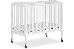 Dream On Me 2-in-1 Folding Portable Compact Mini Baby Crib in White, GreenGuard Gold & JPMA, US Patented Flat Folding System, Locking Wheels, 1″ Mattress Pad, Space-Saving Quck Fold Easy Storage