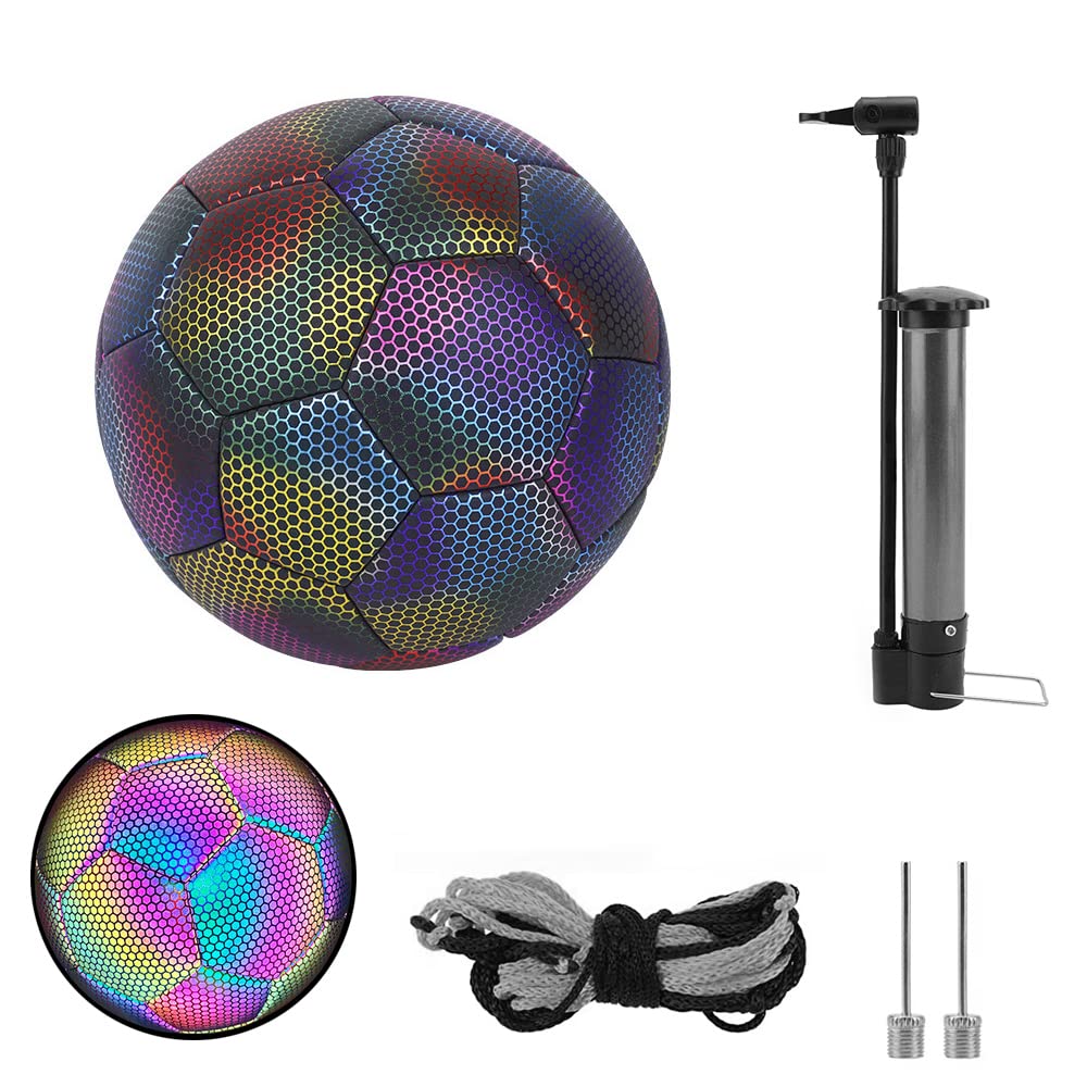 Hsthe Sea Reflective Football Size 4 Holographic Glowing Reflective Soccer Ball Light Up Led Football Bright Football Reflective For Night Trainin（Colour）