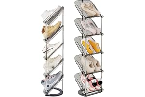 Patinao Sloping Narrow Shoe Rack 5 Tiers - Free Standing Vertical Shoes Racks for Small Spaces and Corner, Shoe Storage Organ