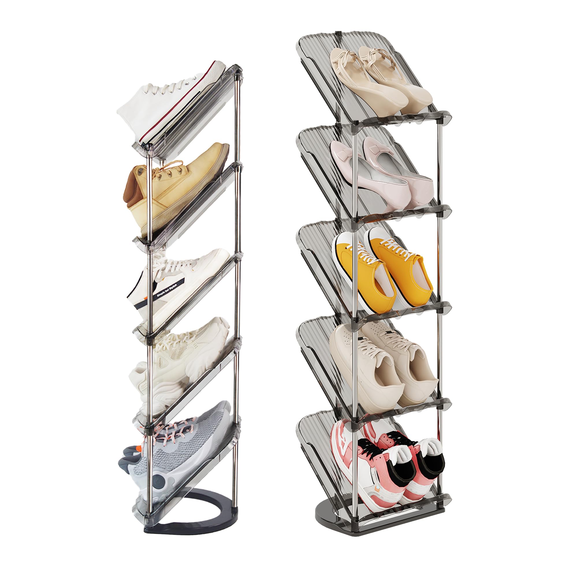 Patinao 2 Stück Schuhregal Schmal mit 5 Ebenen, Platzsparend Schräg Schuhablage, Schuhschrank Schuhaufbewahrung Shoe Rack Schuhbank Schuhe Schrank Schuh Regal Organizer Schuhständer Schuhorganizer