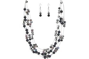 ERRALLY Layered Chunky Statement Necklace for Women Colorful Boho Beaded Necklaces and Earring Set Fashion Costume Jewelry for Women
