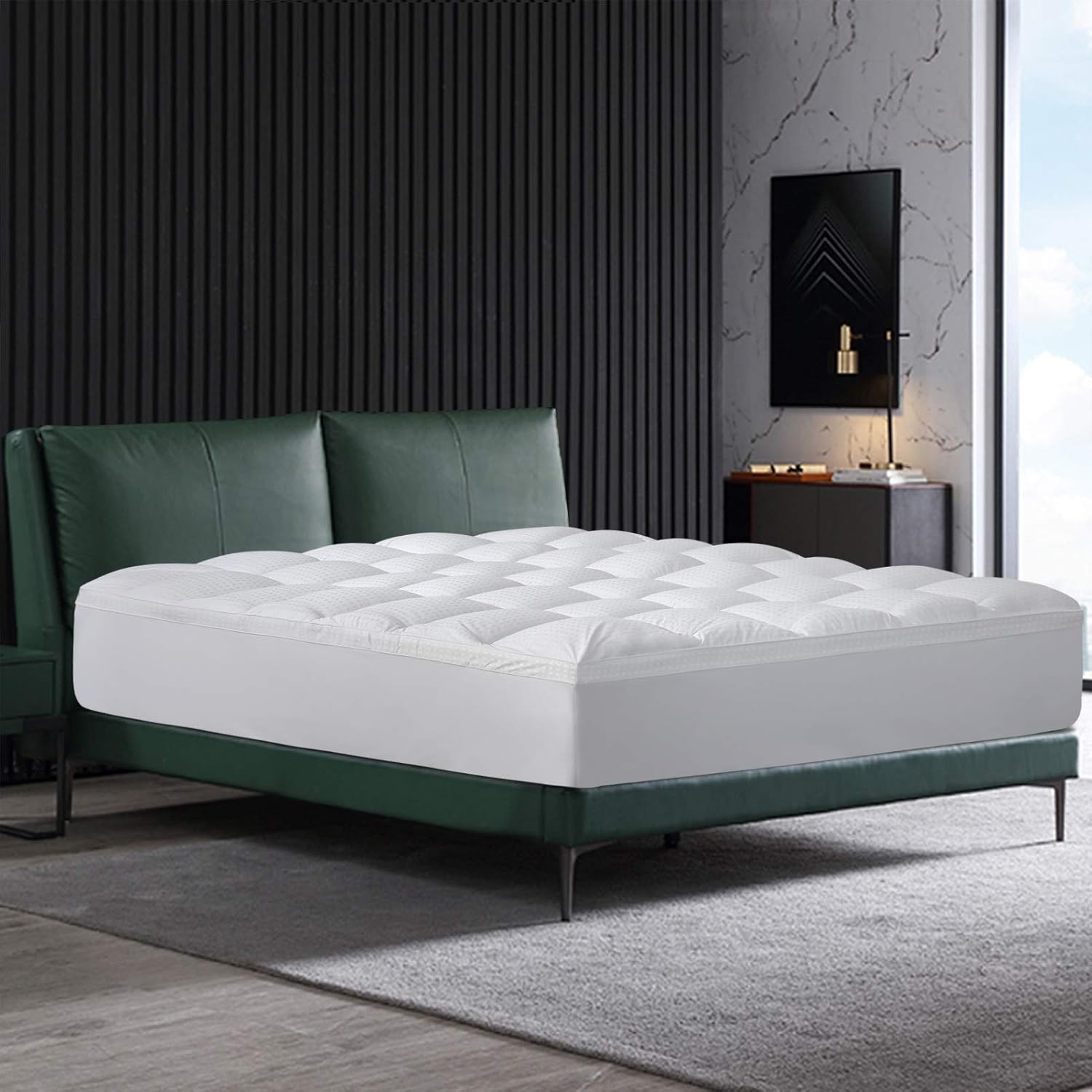 Starcast Sleep Solution Extra Thick Mattress Topper(Queen Size),Cooling Cotton Plush Down Alternative Fill Mattress Pad Cover,Gel Fiber Filled Bed Pillowtop,Fits Mattress Upto 21'' DEEP Pocket: Home & Kitchen