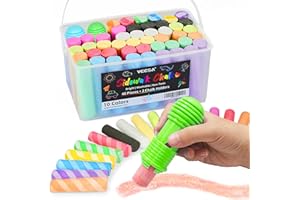 VEESA Sidewalk Chalk for Kids, Bucket Pack (46 Count + 2 Chalk Holders), Jumbo | Washable | Non-Toxic, Colored Chalks Bulk Set for Driveway, Outdoor Activities