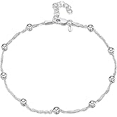 Amberta Italian Sterling Silver Anklet for Women 925 | Adjustable Ankle Bracelets for Women Beaded Heart Summer Jewelry