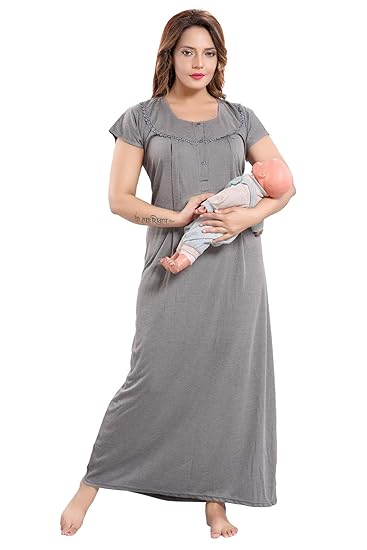 Cotton Striped Maternity Nighty for Women (Multicolor - Free Size)