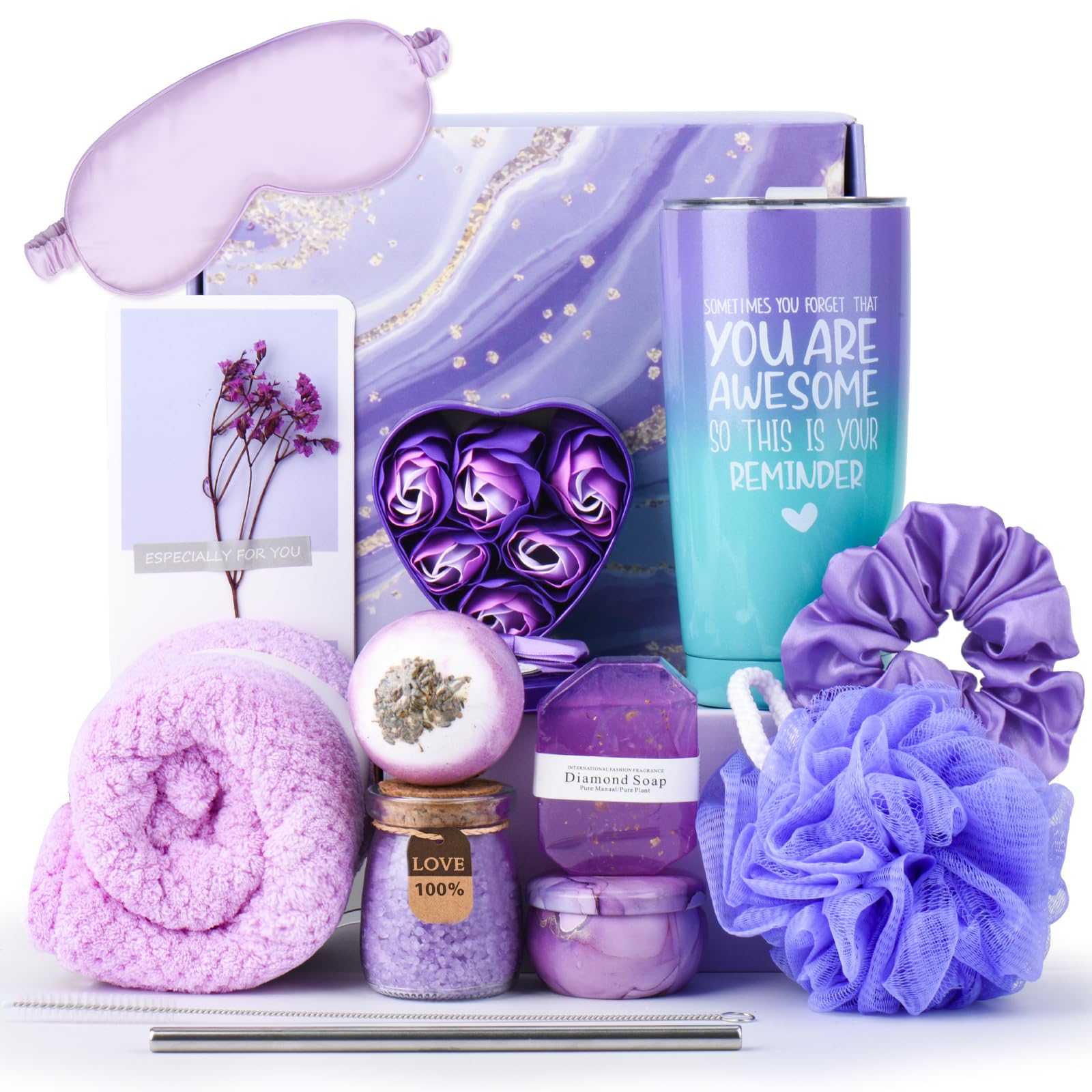 Photo 1 of *Major Damaged*Birthday Gifts for Women,Unique Relaxing Spa Gift Baskets for Women,Self Care Get Well Care Package,Mothers Day,Wife Bday Gift Ideas for Her Best Friend,Coworker,Sister,Teacher  **CANDLE LEAK**