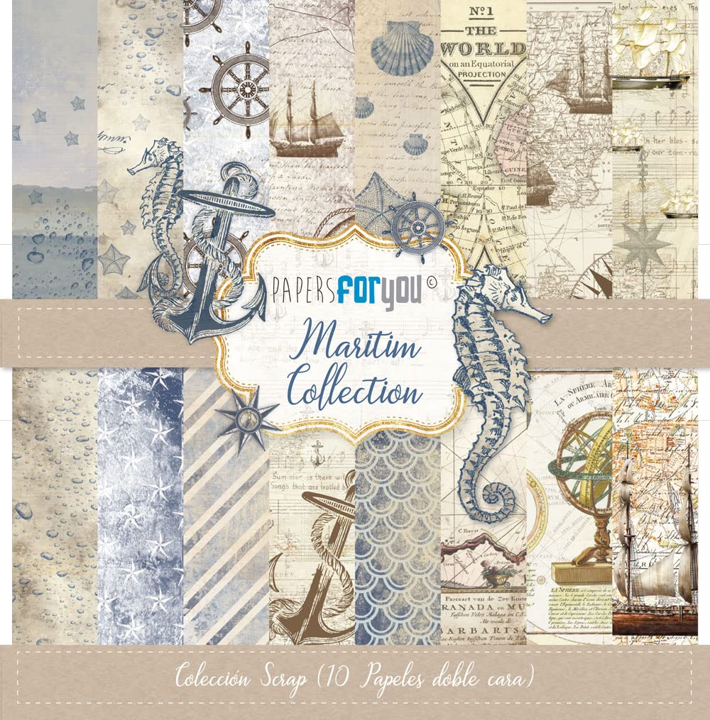 Papers for You - Scrapbooking and Craft Paper Kit Maritim Collection | Includes 10 Double Sided Papers with Different Patterns | Size 30,48 x 30,48 cm (12" x 12")