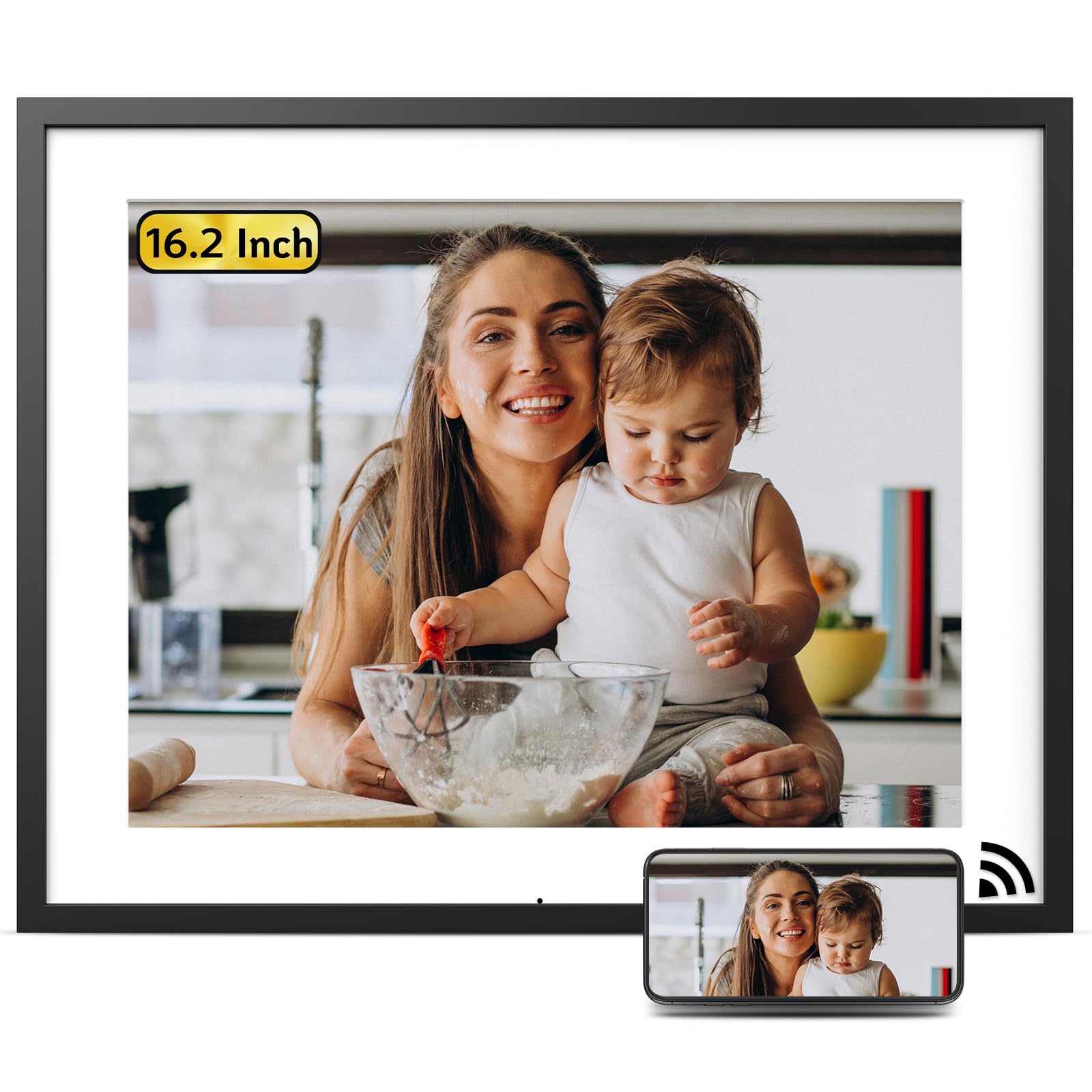 Photo 1 of NexFoto 16.2 Inch Large Digital Picture Frame WiFi 32GB, Digital Photo Frame Large with HD IPS Touch Screen, Remote Control, Auto-Rotate, Share Photos Video via App & Email, Gifts for Mom Men