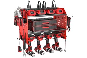 Power Tool Organizer with Charging Station, Heavy Duty 3 Layer Drill Holder Wall Mount Garage Shelf Rack with 6 Outlet Power 
