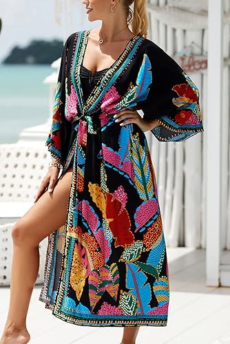 YouKD Women's Summer Boho Cardigan Plus Size Dress Beach Coverup Robe Long  Kimono One Size Bathrobes