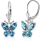 14k Solid White Gold Butterfly Earrings with 1.24 Carat Blue Topaz